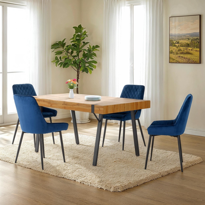 Treviso & Avery Dining Set - Light Oak Effect/Sapphire Blue Velvet