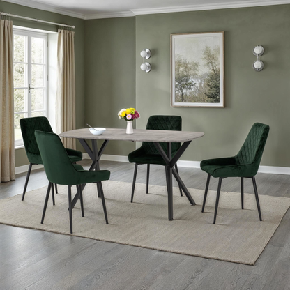 Athens Rect & Avery Dining Set (4 Chairs) - Concrete/Emerald Green Velvet