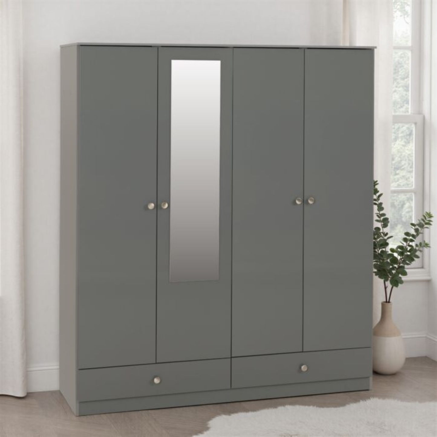 Denver 4 Door 2 Drawer Mirrored Wardrobe – Grey Gloss
