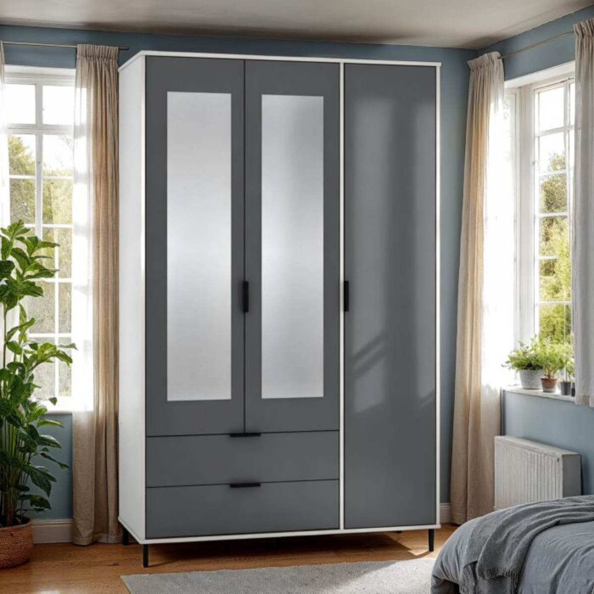 Madrid 3 Door 2 Drawer Wardrobe – Grey/White Gloss