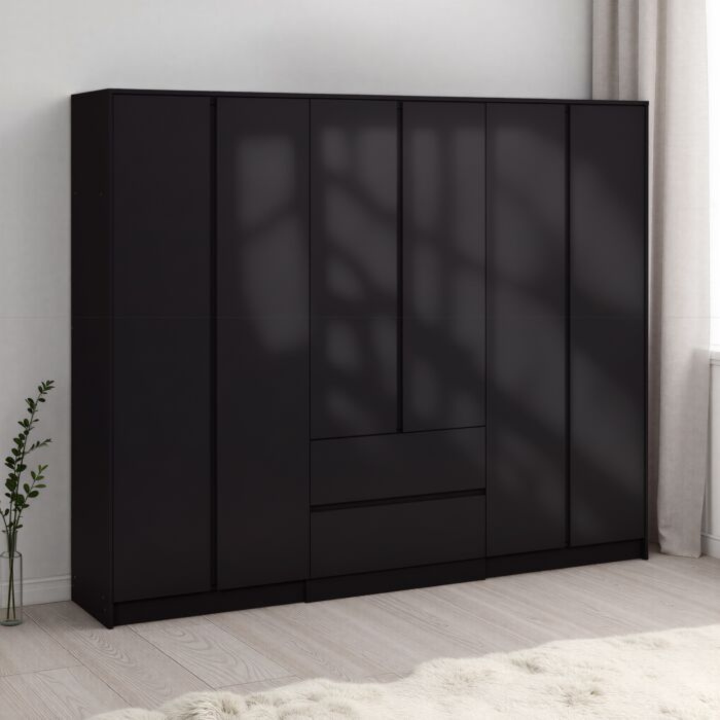 Malvern 6 Door 2 Drawer Wardrobe – Black Storage