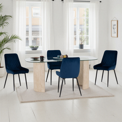 Modena & Avery Dining Set - Cream/Sapphire Blue Velvet (4 Chairs)