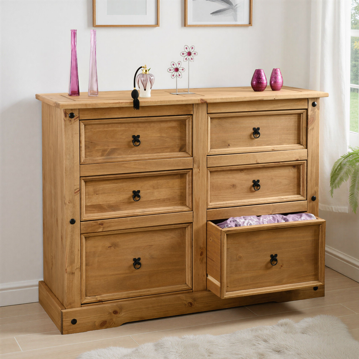 Corona 6 Drawer Chest – Distressed Waxed Pine, Ample Storage