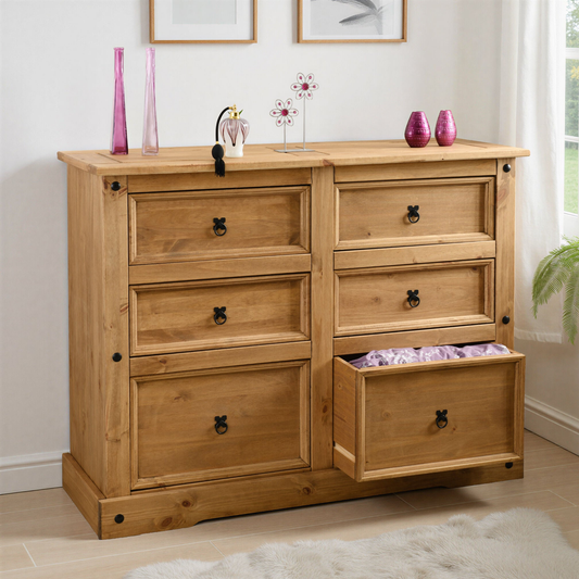 Corona 6 Drawer Chest – Distressed Waxed Pine, Ample Storage