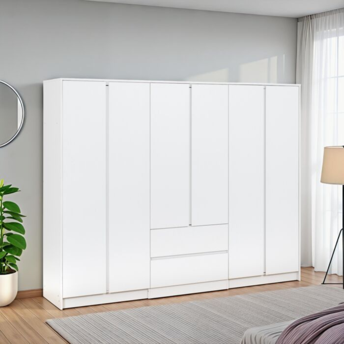 Malvern 6 Door 2 Drawer Wardrobe in White