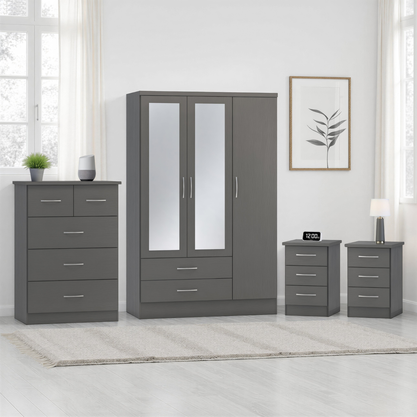 Nevada 3 Door 2 Drawer Wardrobe - 3D Effect Grey