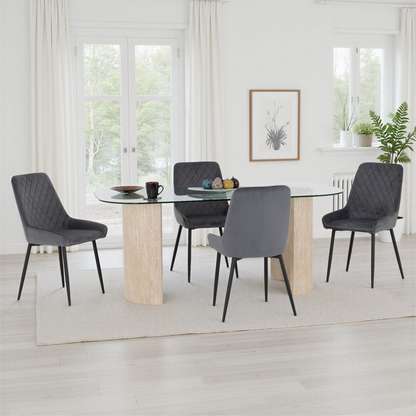 Modena & Avery Dining Set - Cream/Grey Velvet (4 Chairs)