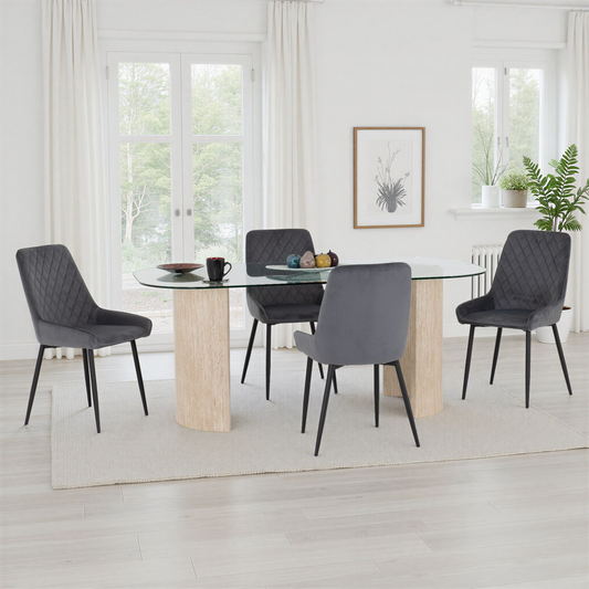 Modena & Avery Dining Set - Cream/Grey Velvet (4 Chairs)