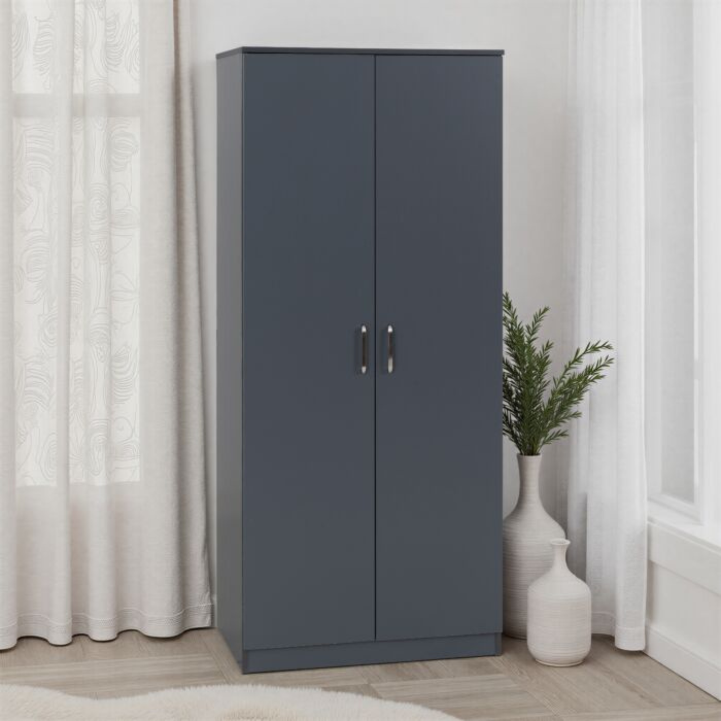 Dakota 2 Door Wardrobe – Dark Grey | Compact Hanging Storage