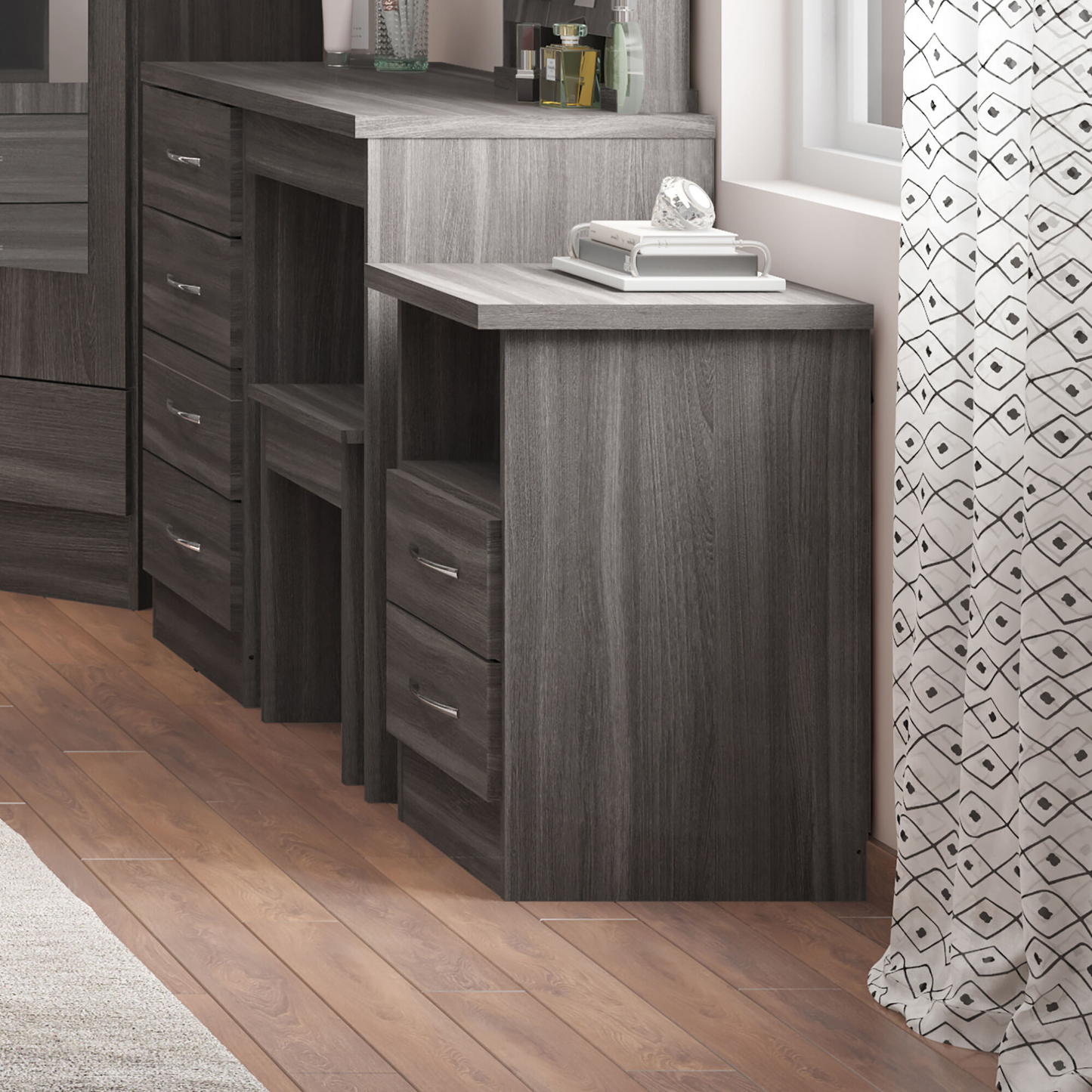 Nevada 2 Drawer Bedside – Black Wood Grain Storage