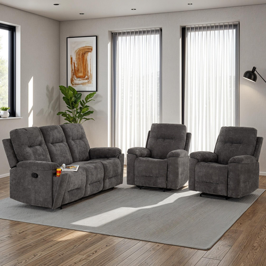 Guildford 3+1+1 Recliner Suite - Grey Fabric