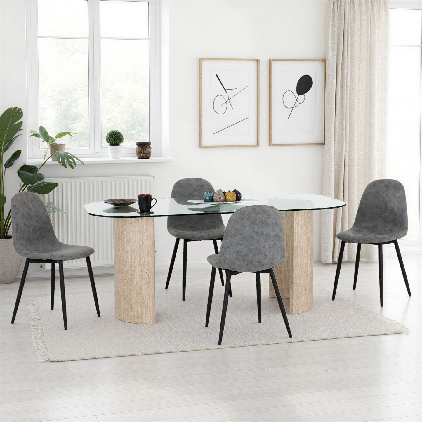 Modena & Athens Dining Set - Cream/Grey Faux Leather (4 Chairs)