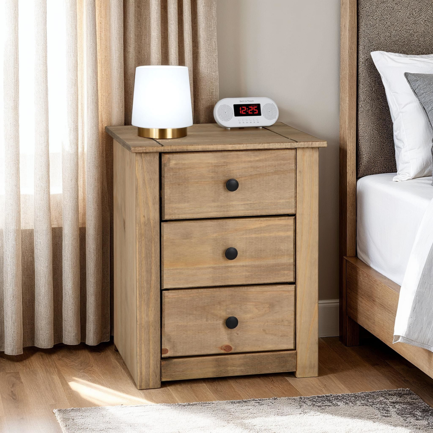 Panama 3 Drawer Bedside – Natural Wax Storage