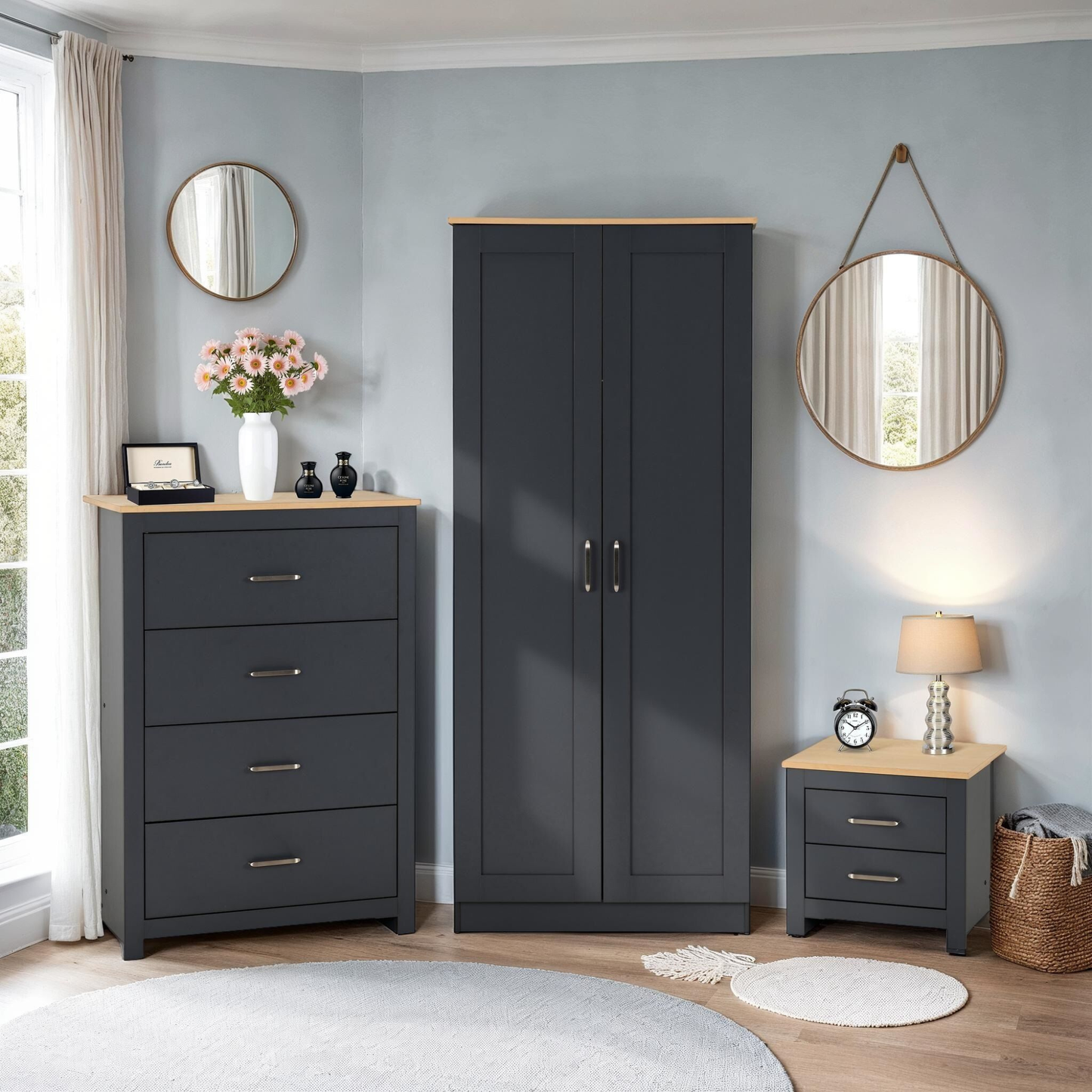 Portland Trio Set - Grey/Oak Effect