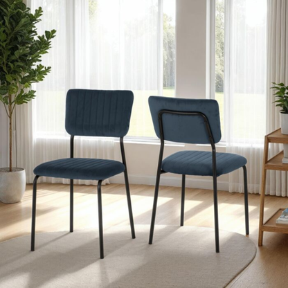 Sheldon Dining Chair Set - Navy Blue Velvet Fabric (Pack of 4)