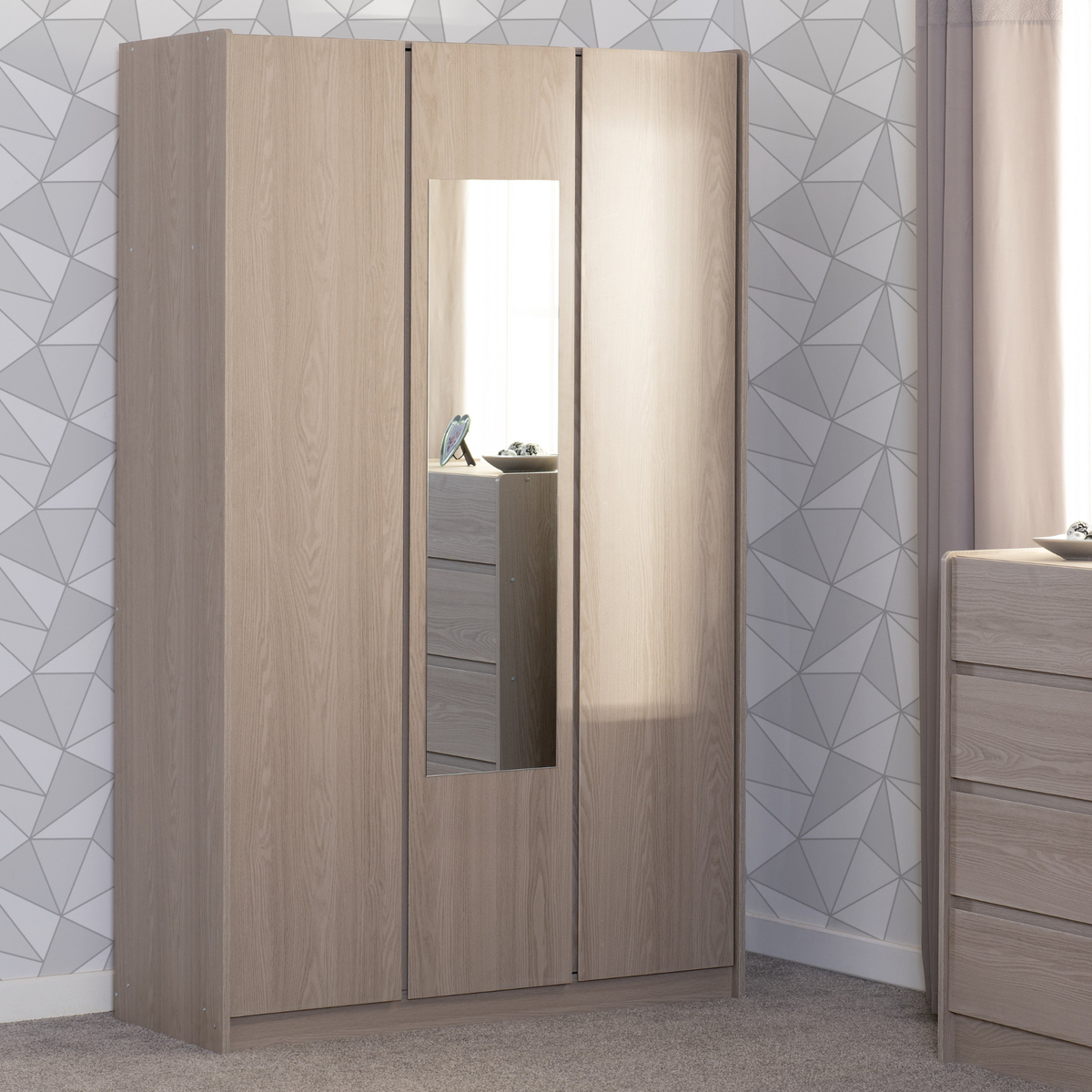 Paris 3 Door Mirrored Wardrobe - Smoked Ash Effect