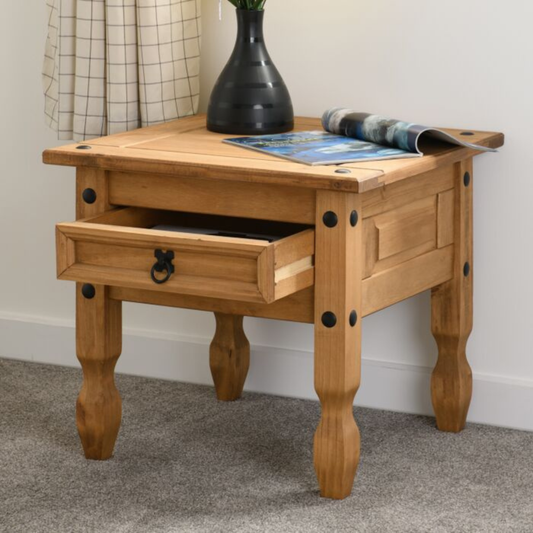 Corona 1 Drawer Lamp Table – Distressed Waxed Pine