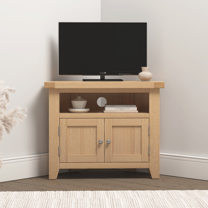 Windsor Corner TV Unit - Natural Oak - Hardwood & Plywood