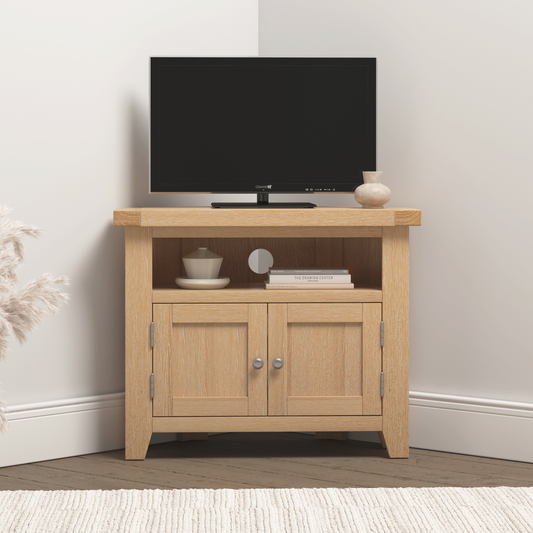 Windsor Corner TV Unit - Natural Oak - Hardwood & Plywood
