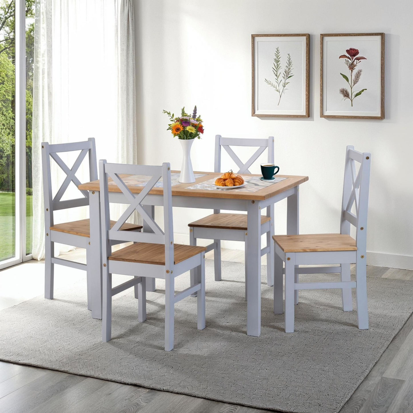 Salvador 1+4 Tile Top Dining Set - Grey Slate/Pine