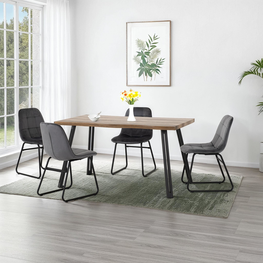 Quebec Wave & Lukas Dining Set - Oak Effect/Grey Velvet