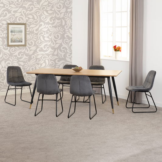 Hamilton & Lukas Large Dining Set (6 Chairs) - Oak/Grey Velvet