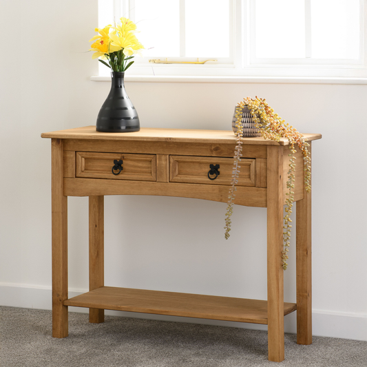 Corona 2 Drawer Console Table With Shelf - Distressed Pine