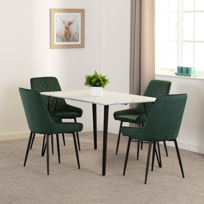 Marlow & Avery Dining Set - White Marble/Emerald Green Velvet (4 Chairs)