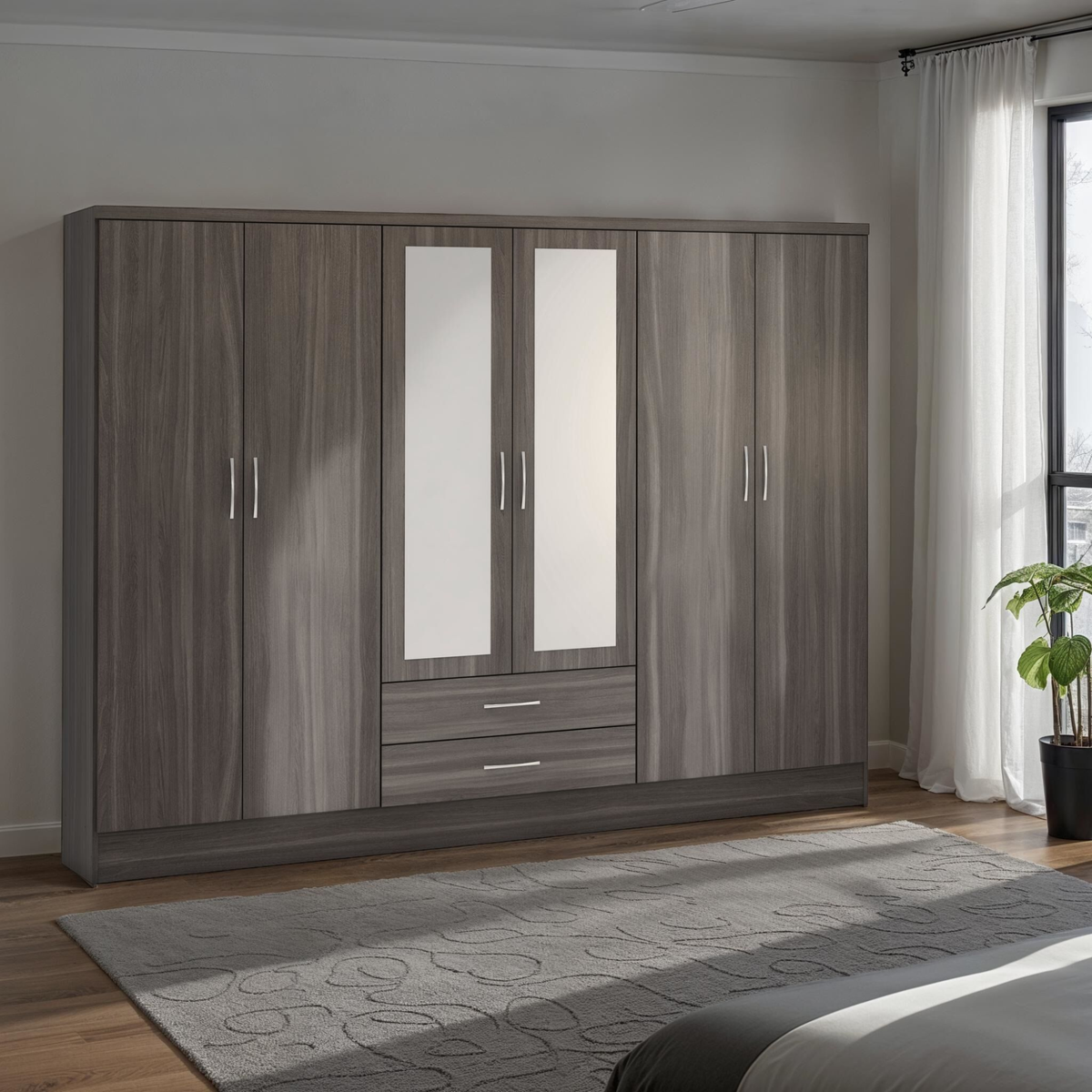 Nevada 6 Door 2 Drawer Wardrobe - Black Wood Grain