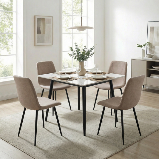 Nova Cream Square Dining Set with 4 Esme Light Brown Chairs