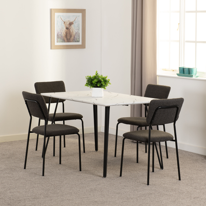 Marlow & Sheldon Dining Set - White Marble/Grey Boucle (4 Chairs)