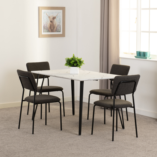 Marlow & Sheldon Dining Set - White Marble/Grey Boucle (4 Chairs)
