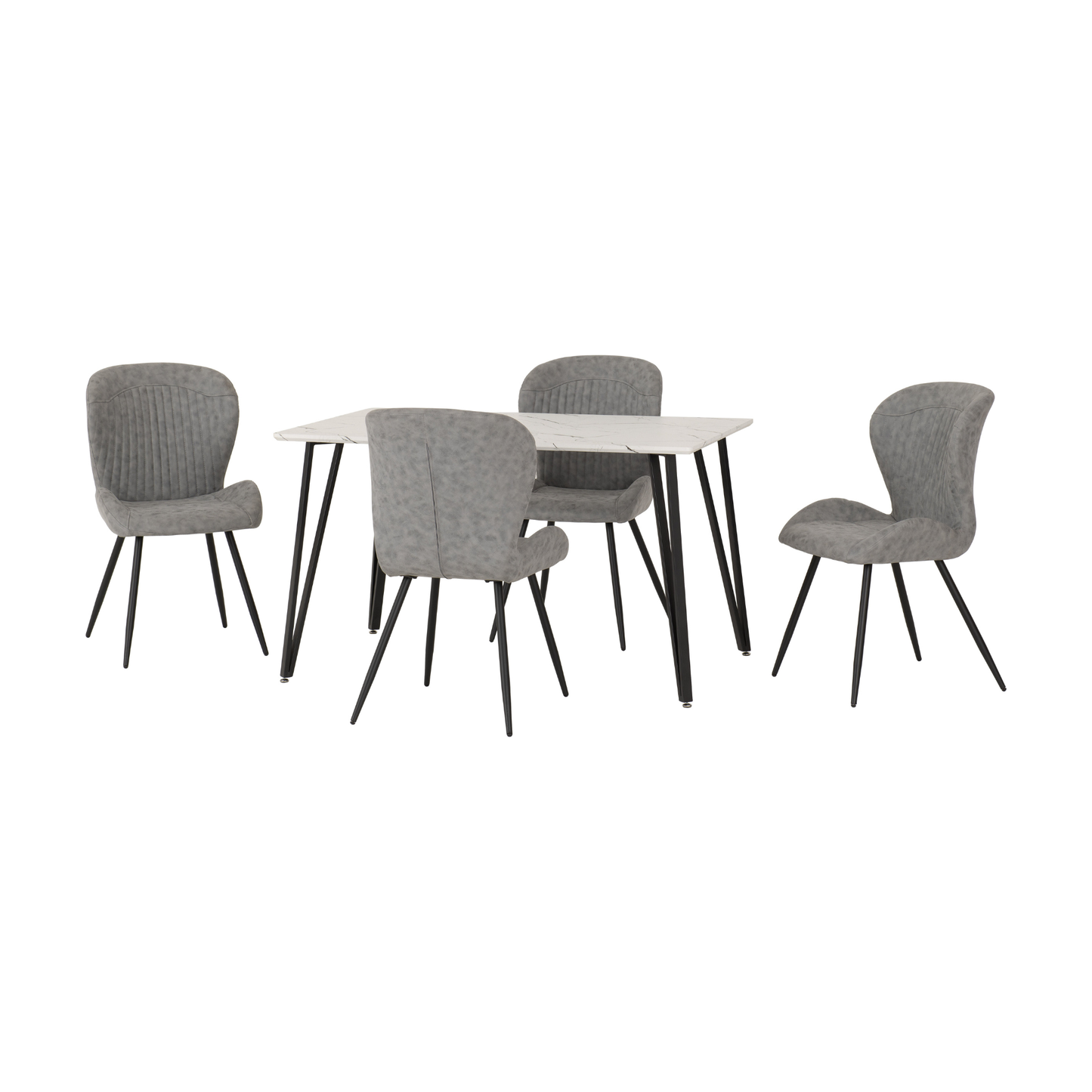 Marlow & Quebec Dining Set – White Marble & Grey PU