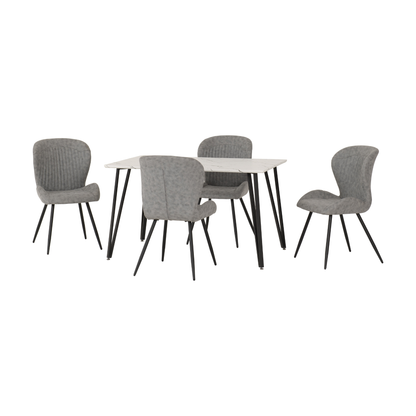 Marlow & Quebec Dining Set – White Marble & Grey PU