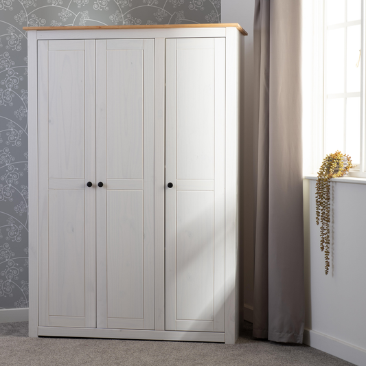 Panama 3 Door Wardrobe - White & Natural Wax Finish