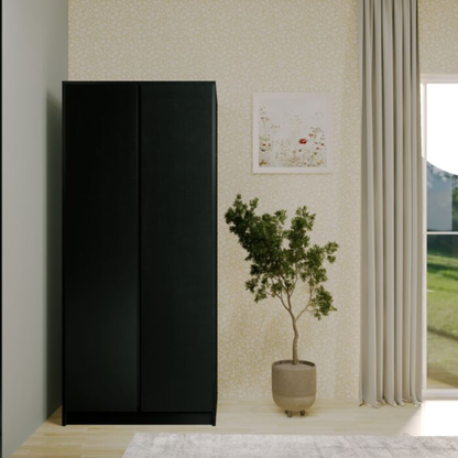 Malvern Black 2 Door Wardrobe with Hanging Rail & Shelf