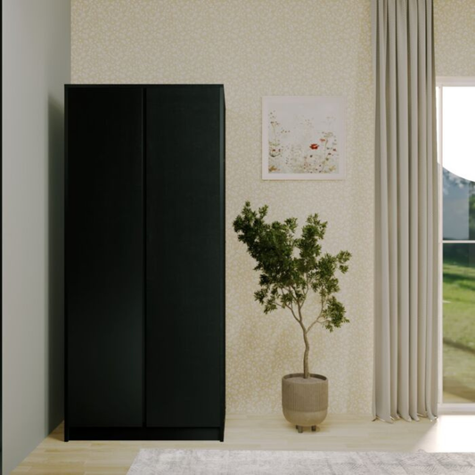 Malvern Black 2 Door Wardrobe with Hanging Rail & Shelf