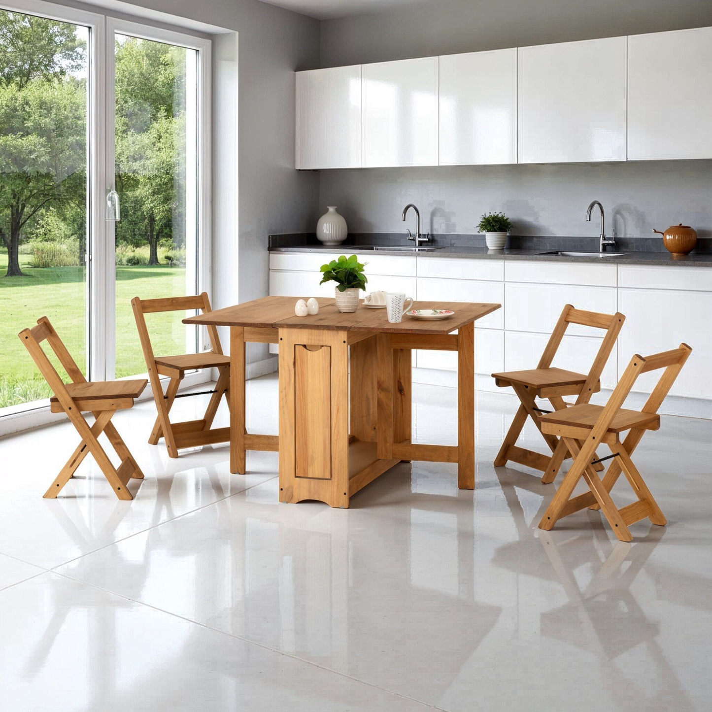 Santos Butterfly Dining Set - Natural Wax (4 Chairs)