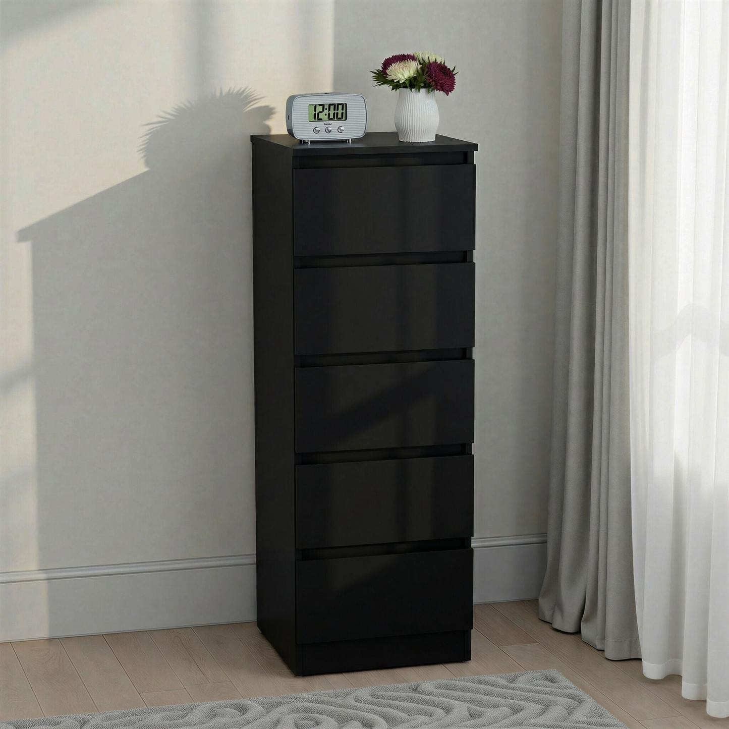 Malvern 5 Drawer Narrow Chest - Black