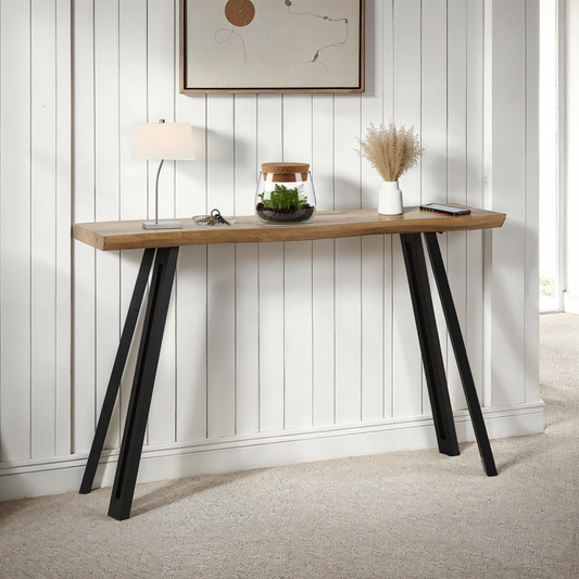 Quebec Wave Edge Console Table - Medium Oak Effect
