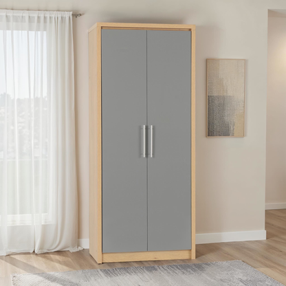 Seville 2 Door Wardrobe - Grey Gloss/Oak Veneer
