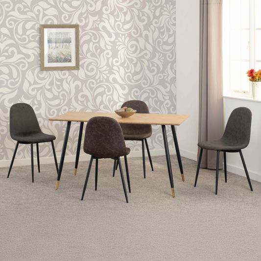 Hamilton & Athens Medium Dining Set (4 Chairs) - Oak/Brown Faux Leather