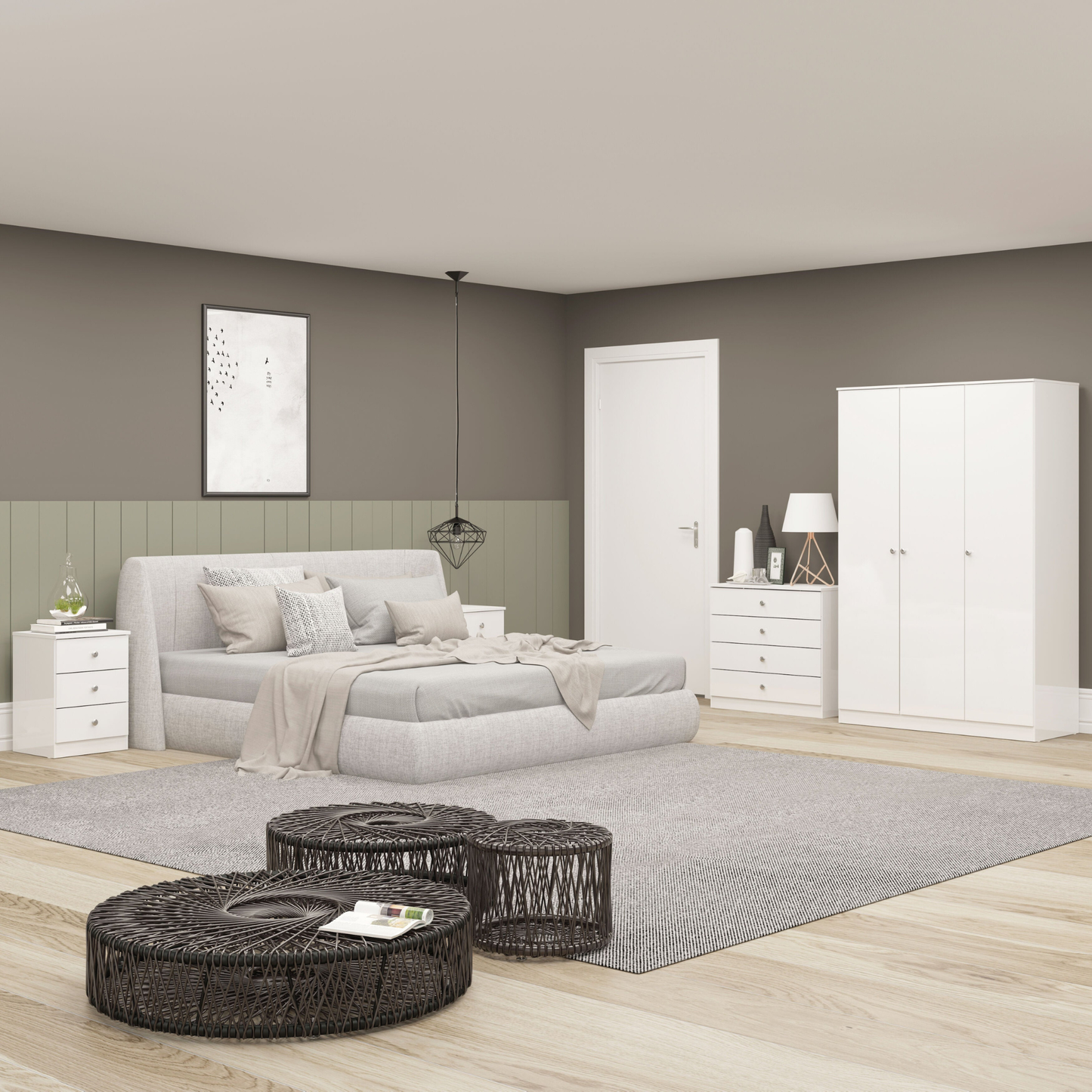 Denver 3 Door Wardrobe Bedroom Set White Gloss