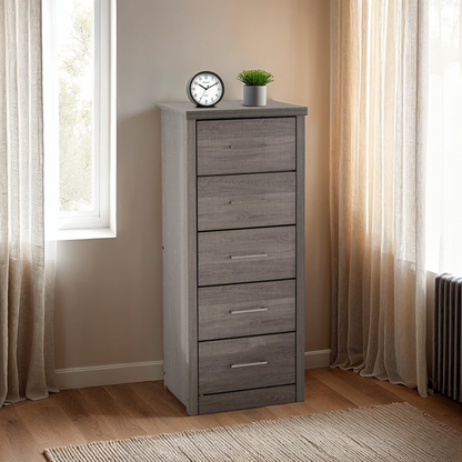 Lisbon 5 Drawer Narrow Chest – Black Wood Grain, Modern Storage