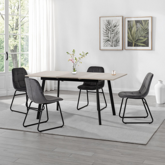 Avery & Lukas Extending Dining Set with 4 Chairs - Concrete & Grey Velvet