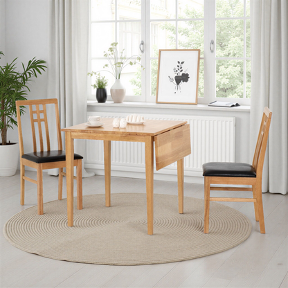 Vienna Drop Leaf Dining Set - Medium Oak/Brown Faux Leather