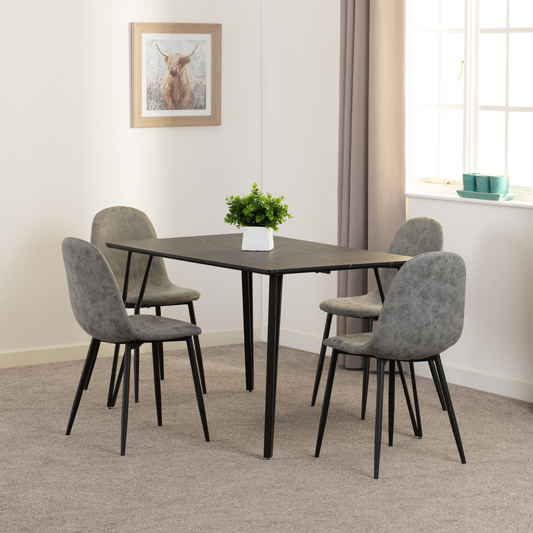 Marlow & Athens Dining Set (4 Chairs) - Black Marble/Grey Faux Leather