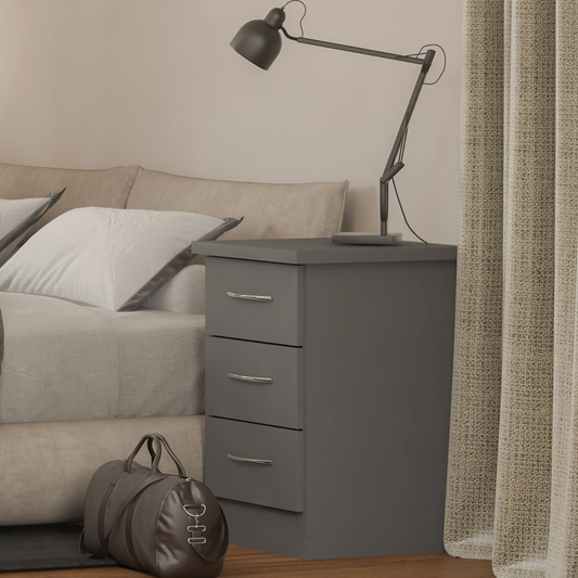 Nevada 3 Drawer Bedside – 3D Effect Grey Storage