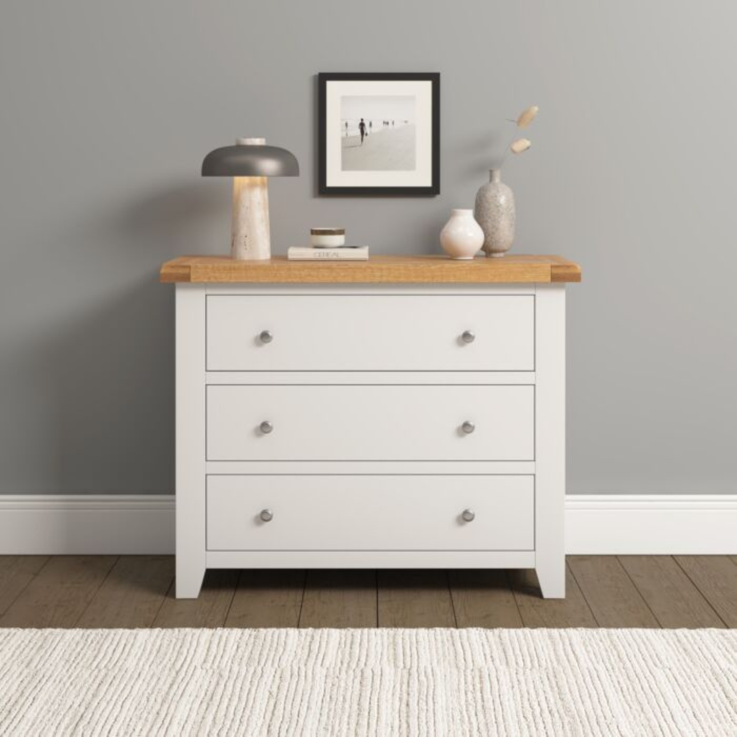 Windsor 3 Drawer Chest – Ivory & Oak