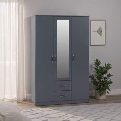 Dakota 3 Door 2 Drawer Mirrored Wardrobe – Dark Grey